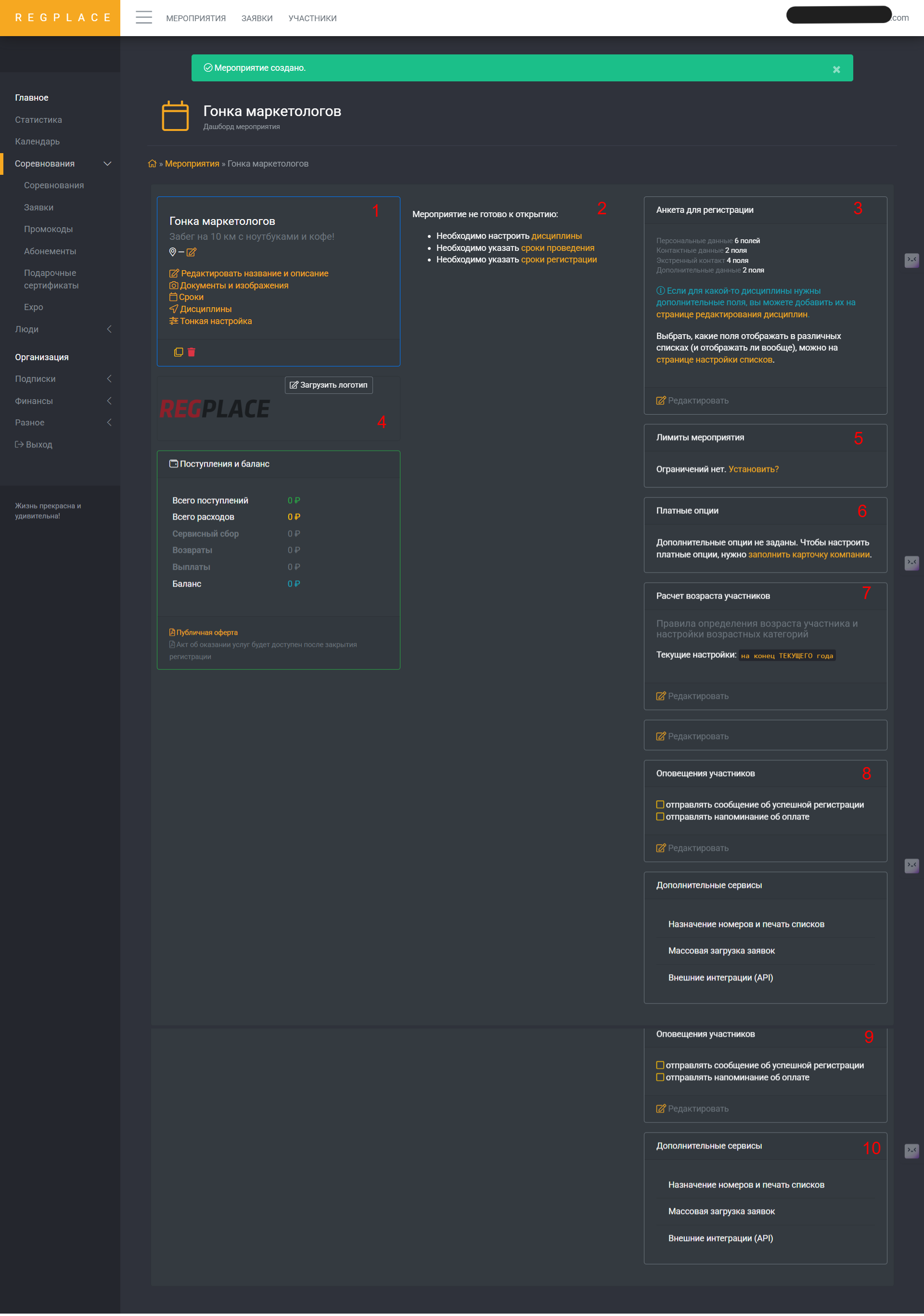 Этап настройки мероприятия